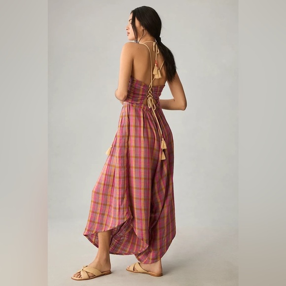 Anthropologie Pink and Orange Plaid Jumpsuit - Picture 7 of 8